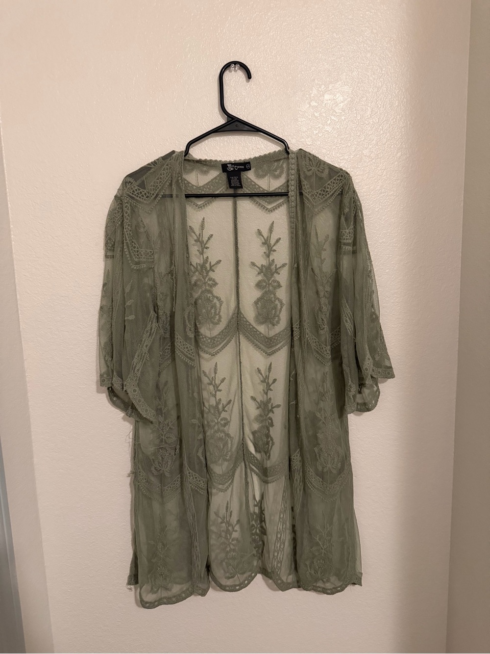 Olive Green Sheer Lace pull over blouse
